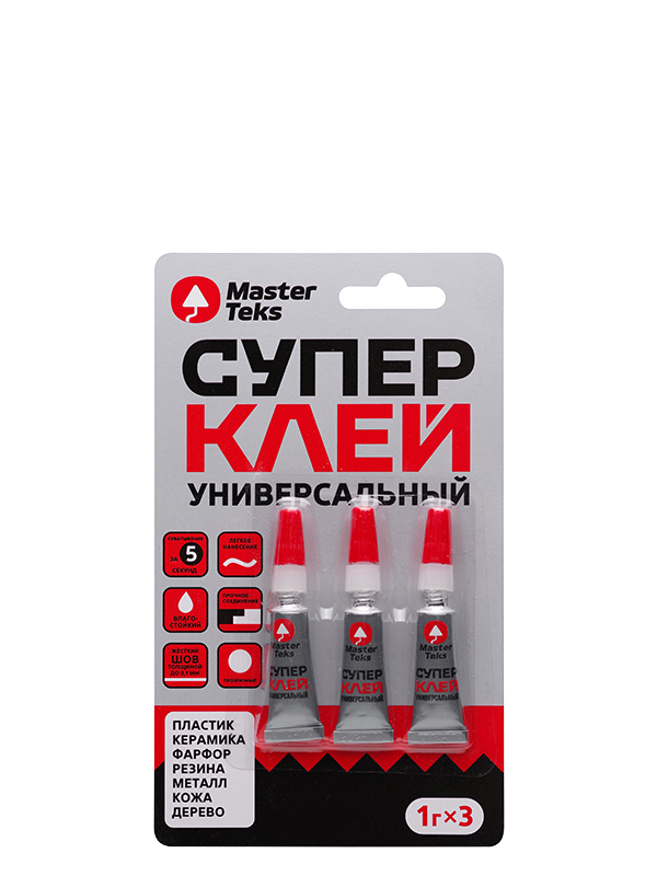 MasterTeks супер-клей цианокрилатный универсальный 0,003 прозрачный (1 гр3 шт)_фото_ЛИЦО